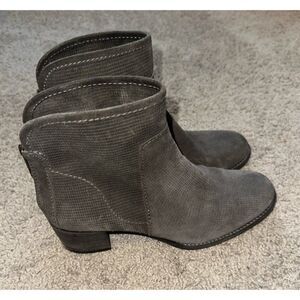 Aquatalia Taylor‎ Dark Grey Textured Suede Leather Ankle Heel Booties Boots 7.5